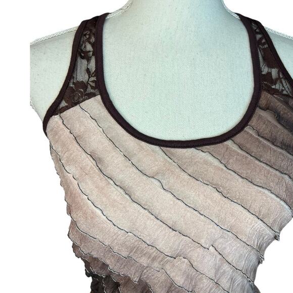 Y2k brown ruffle lace fairycore tank top casual neutral boho whimsigoth - Picture 3 of 6